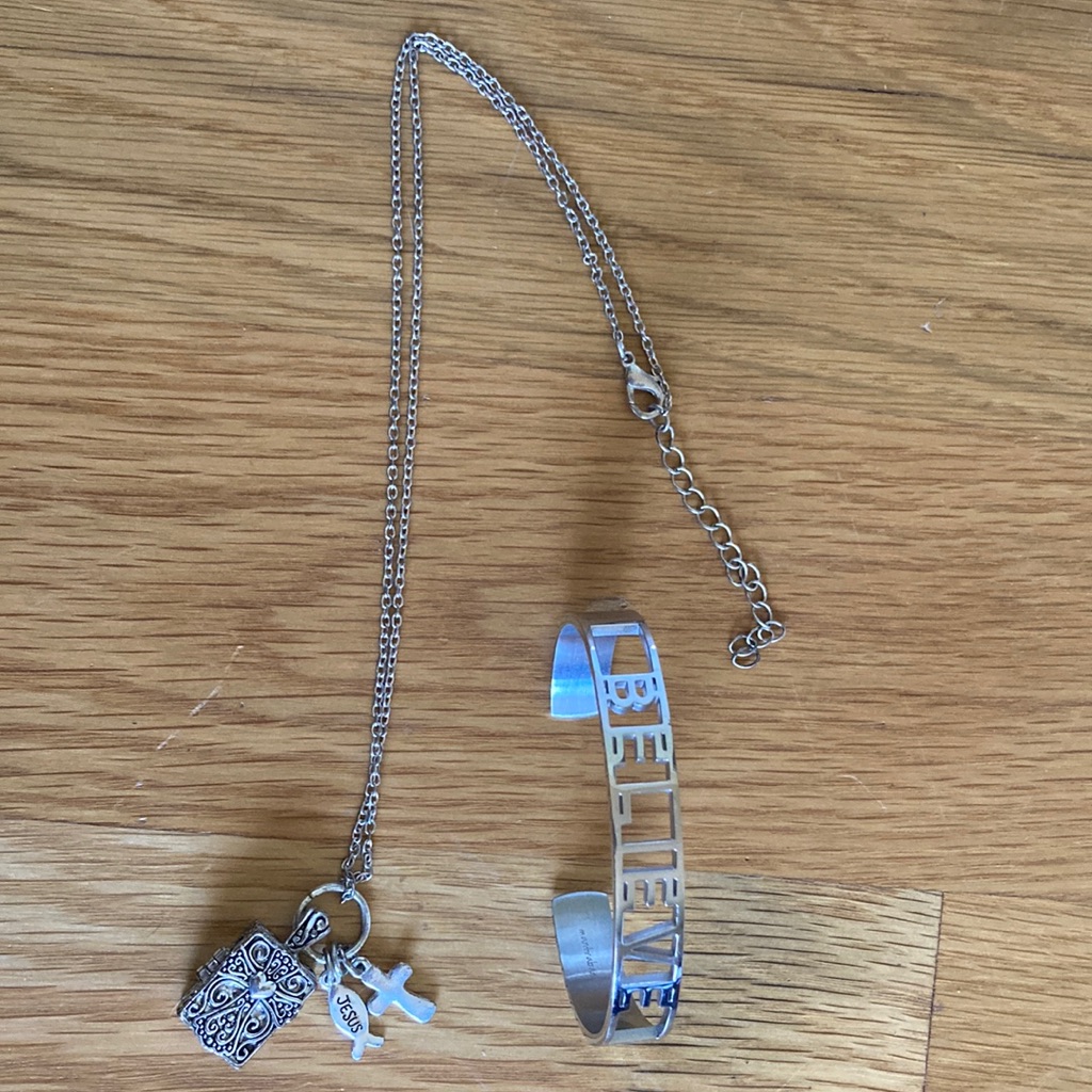 Silver Bracelet And Locklet Necklace Set With Charms